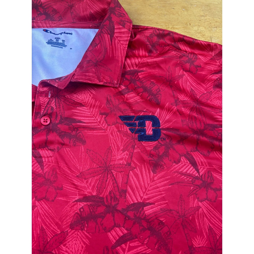 Champion Mens 2XL Red Tropical Floral Palm Print Performance Polo Shirt Dayton D